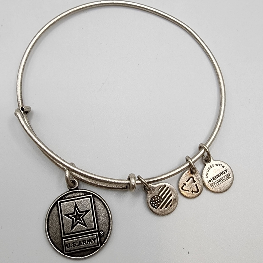 Alex and Ani US Army Charm Bracelet adjustable Bangle silver